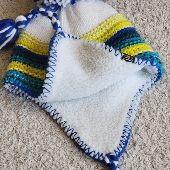 L.L.Bean Kids' Stripe Peruvian Hat, Blue and Yellow, S-M - Picture 3 of 6
